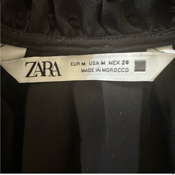 Zara Swiss Dot, Neck Ruffled, Sheer Sleeve, Mini Short Dress, Black, Size M - Picture 8 of 9